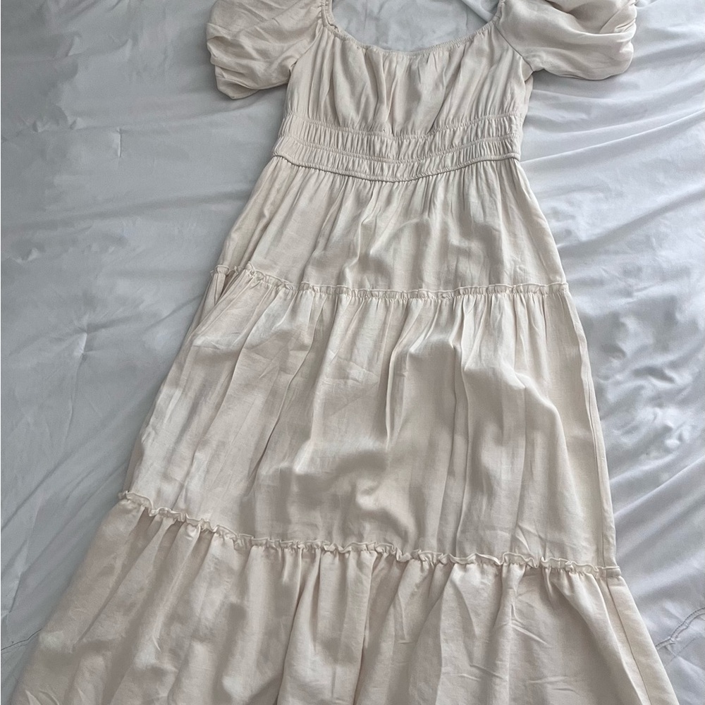 Elegant Cream Puff Sleeve Dress